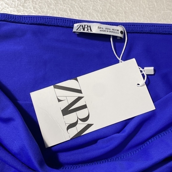 ZARA RUCHED DRAPED PED STRAPLESS BODYSUIT ELECTRIC BLUE SZ L - Picture 9 of 12